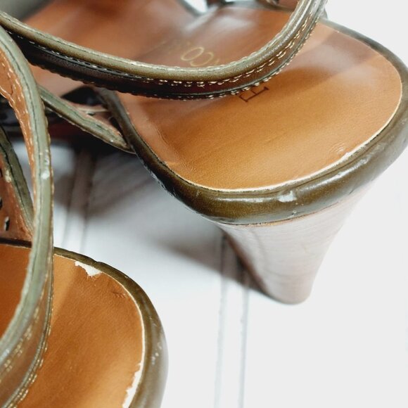 Franco Sarto Gavel Brown Leather Buckle Ankle Strap Wedge Sandals I268 - Picture 11 of 13